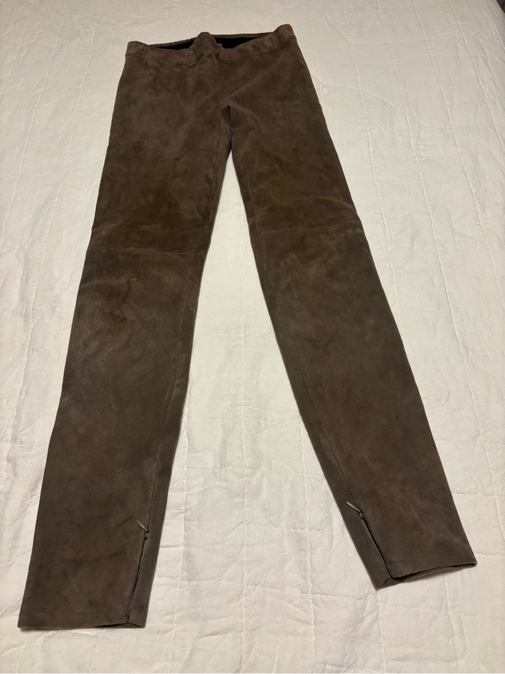 Elie Tahari Dark Brown Suede Skinny Pants